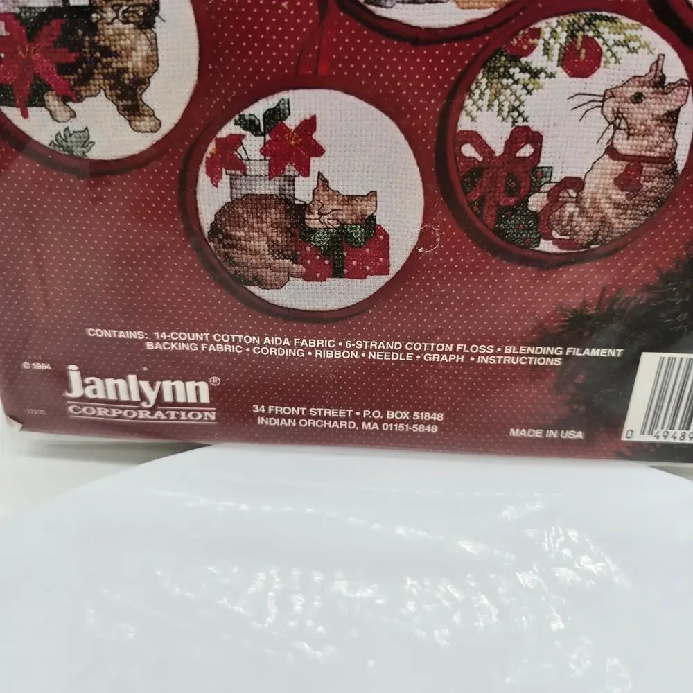 Vintage 1994 Janlynn Christmas Cats Ornaments Cross Stitch Kit #125-91 Catlover